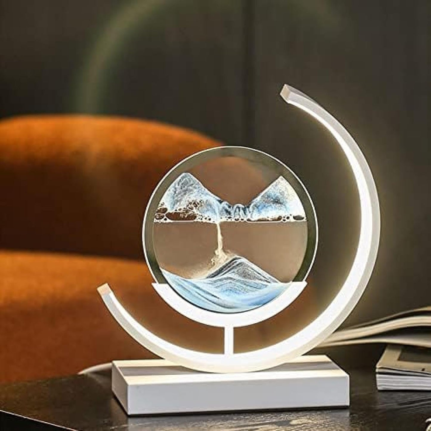 Lampe de Décoration Artistique en Sable Mobile, Peinture Couleur 3D, Lampe de Table de Nuit, Lampe de Bureau avec Chargeur de Téléphone sans Fil, Sablier Liquide Tactile