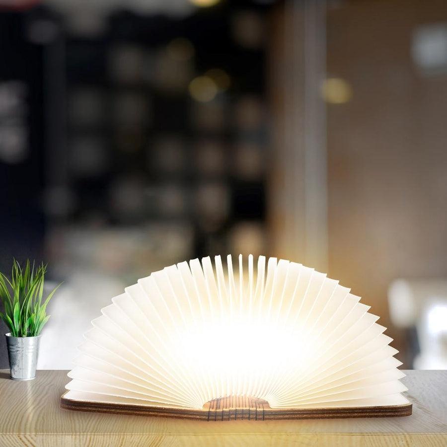 Lampe livre - bois marron clair / beige - 3 nuances de lumière blanche réglables (blanc brillant, blanc chaud et blanc jaune) - éclairage LED - grand - version premium avec papier Tyvek dupont - cadeau d'affaires - livre lumineux - lampe de lecture