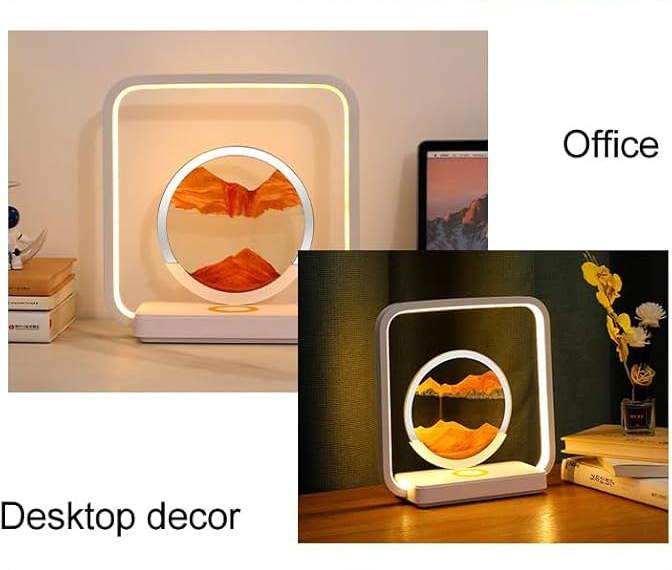 Lampe de Décoration Artistique en Sable Mobile, Peinture Couleur 3D, Lampe de Table de Nuit, Lampe de Bureau avec Chargeur de Téléphone sans Fil, Sablier Liquide Tactile